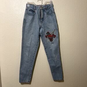 Vintage Get Used High Waisted Mom Jeans 90s Heart Rose Sword Size 27